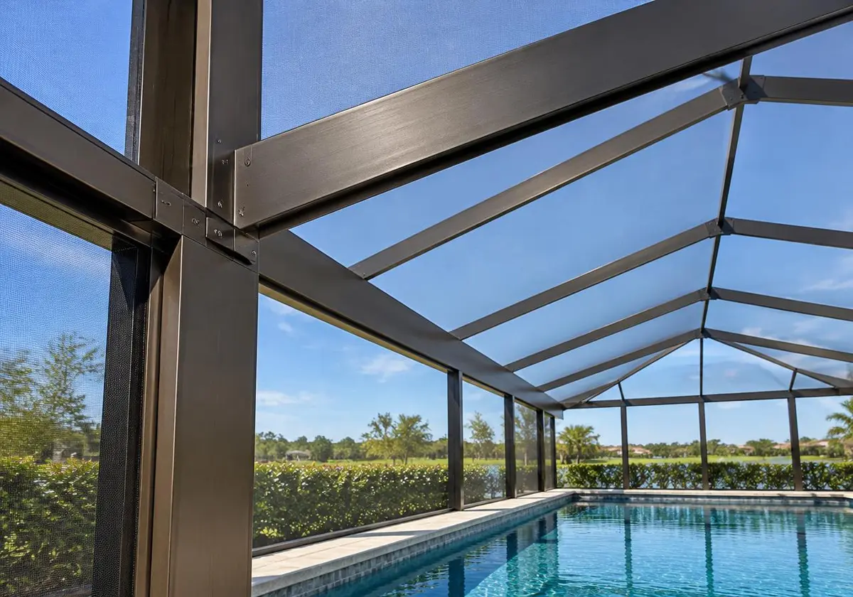 Freshly painted pool cage frame