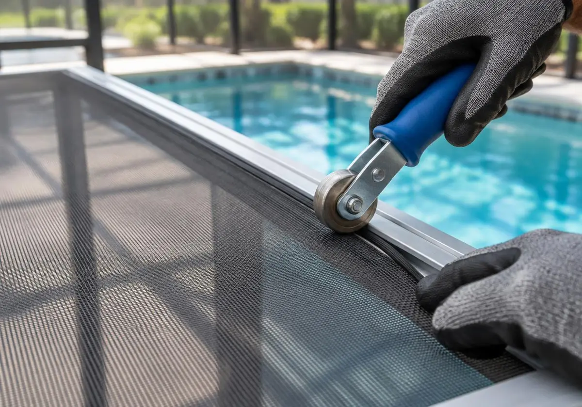 Pool cage screen panel repair